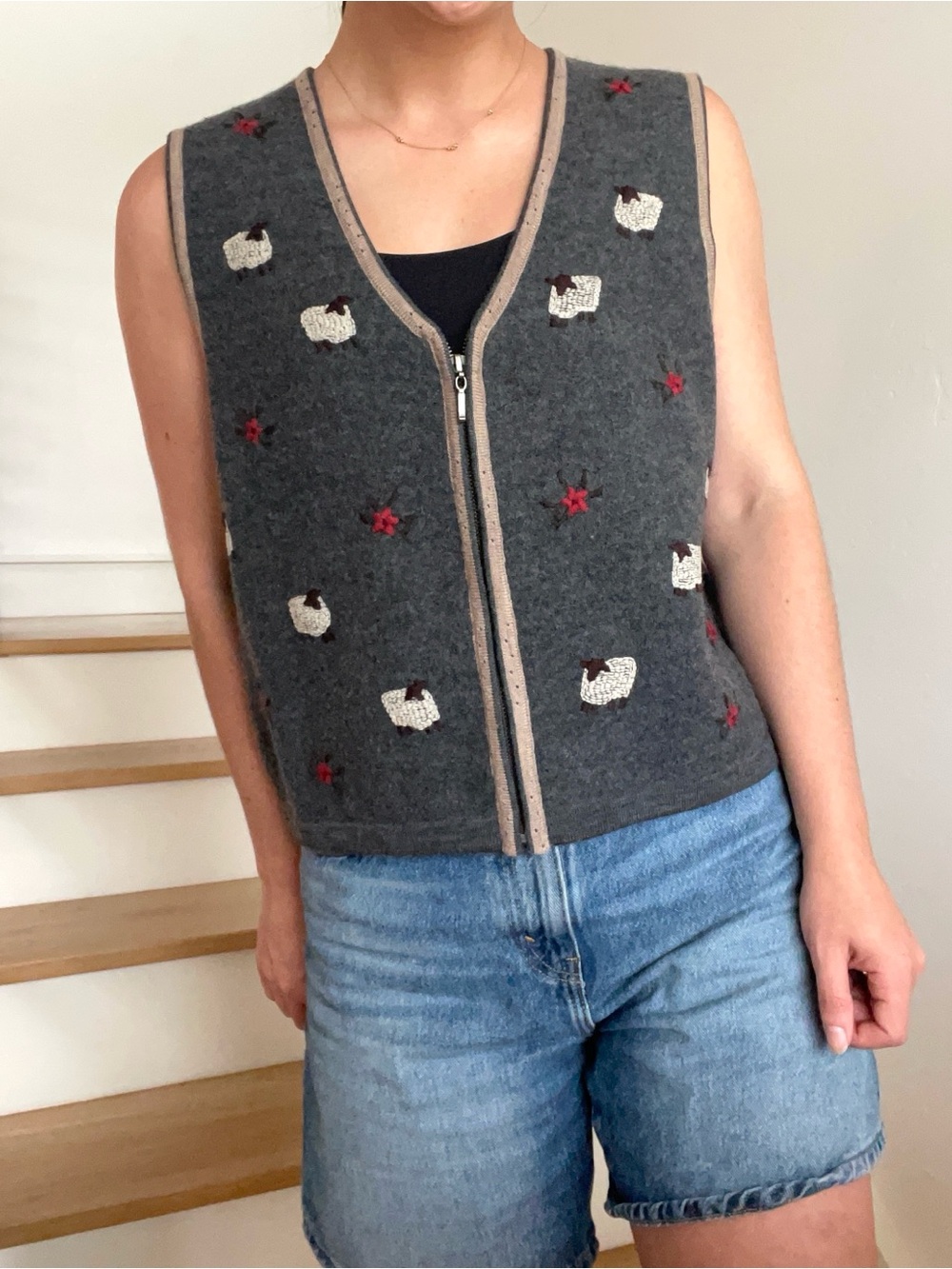 Vintage Woolrich John Rich and Bros Sheep Lamb Wool Zip Vest Plaid Flannel Shirt